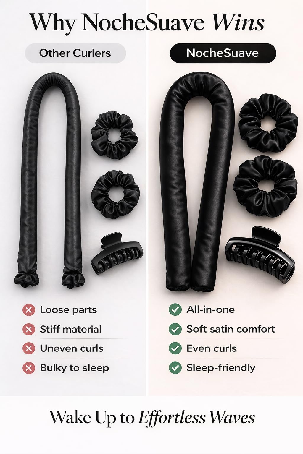 NocheSuave Heatless Curls Overnight Hair Curler, Satin Curling Rod Headband, Heatless Curlers to Sleep In, Soft No Heat Hair Curlers for Long & Medium Hair